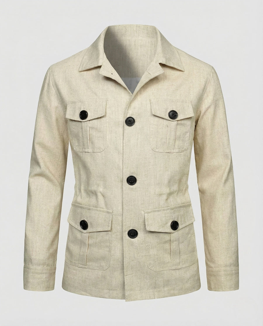 Felix Lightweight Linen Jacket with Pockets in Beige