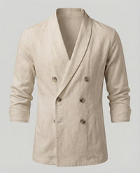 Felix Linen Shirt with V-Neck in Khaki