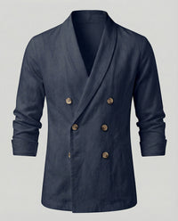 Felix Linen Shirt with V-Neck in Navy