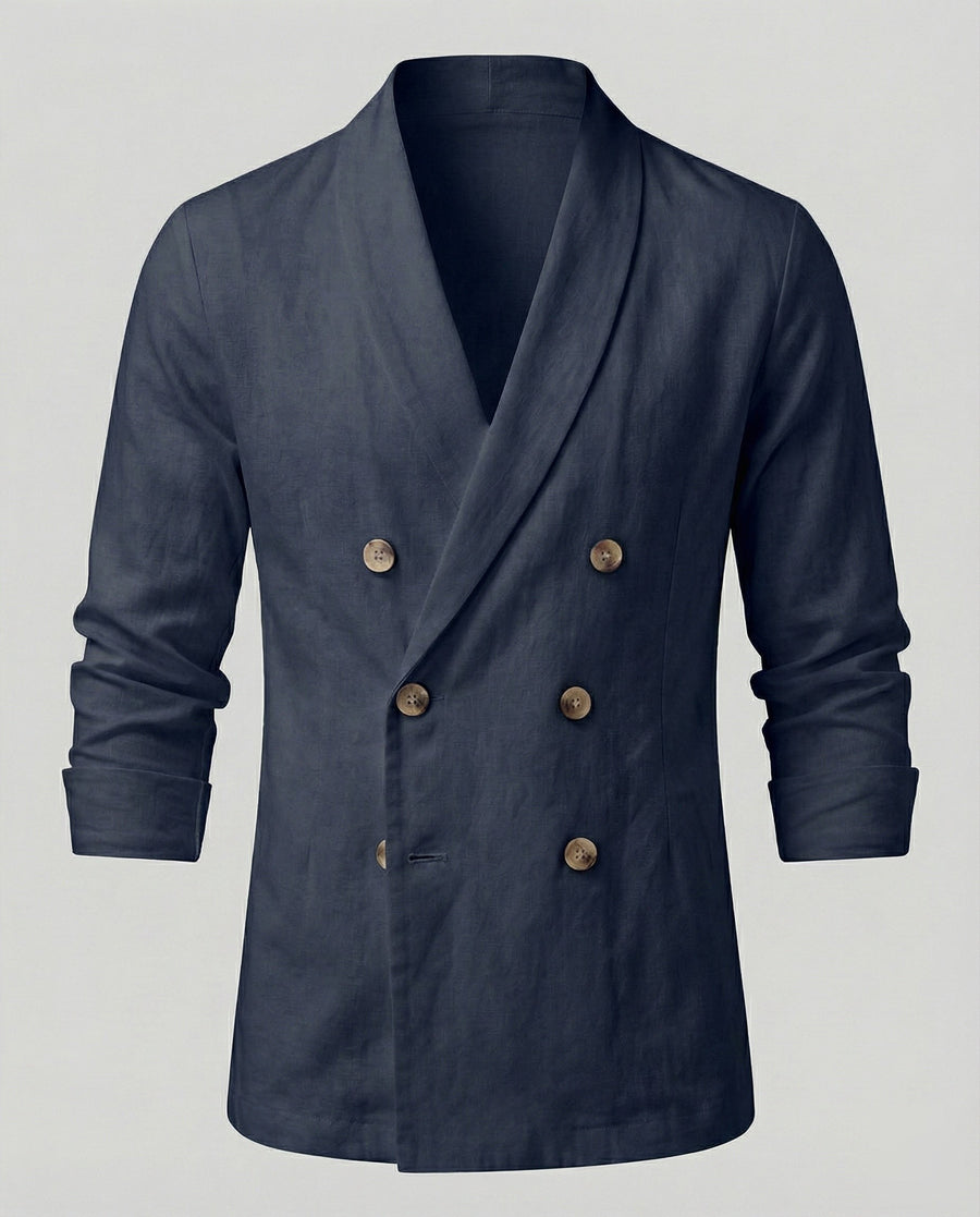 Felix Linen Shirt with V-Neck in Navy