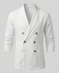 Felix Linen Shirt with V-Neck in White