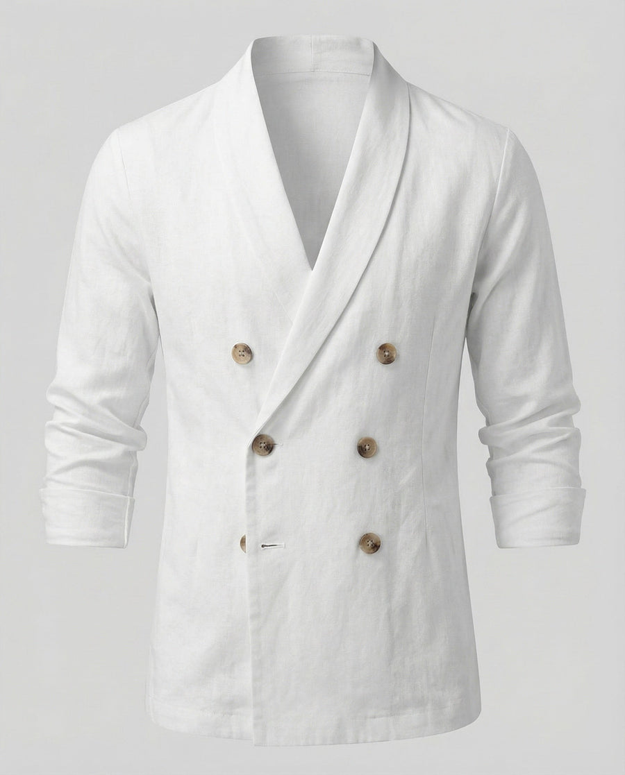 Felix Linen Shirt with V-Neck in White