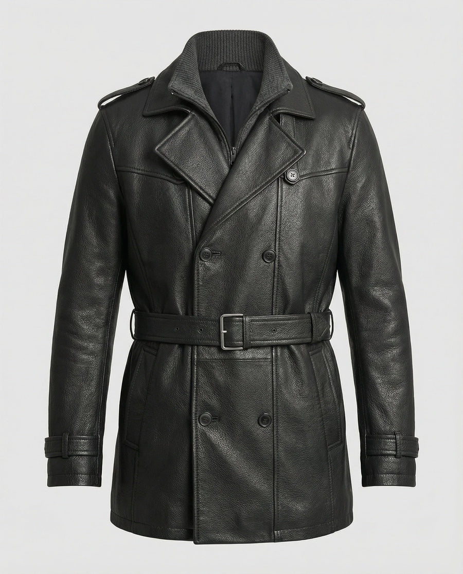 Ferdinand Leather Trench Coat in Black