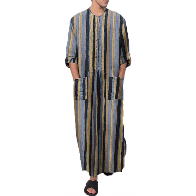 Ferdinand Linen Blend Set with Stand Collar and Pockets in Blue