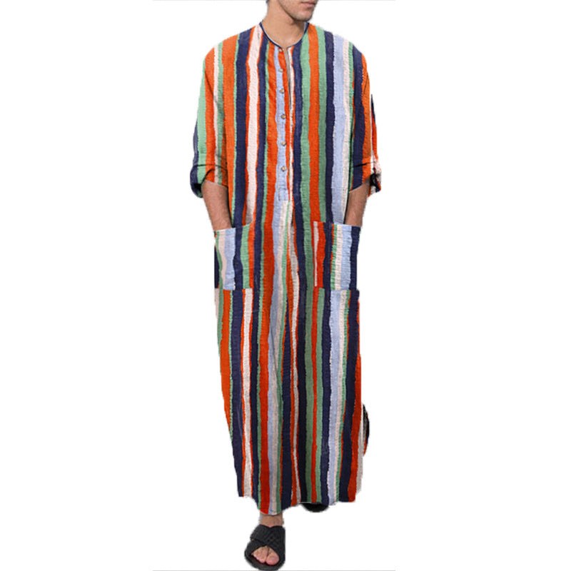 Ferdinand Linen Blend Set with Stand Collar and Pockets in Orange