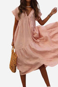 Fern Women's V-Neck Tiered Maxi Dress Short Sleeve Flowy