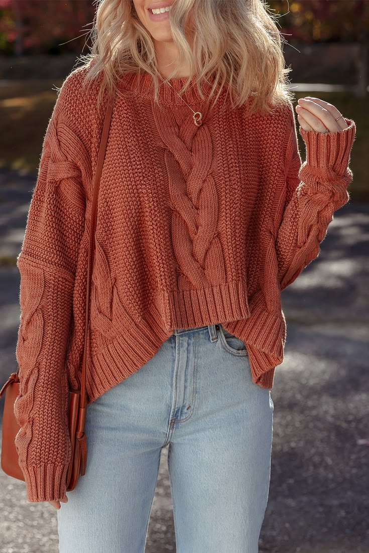 Redwood Burl Chunky Fit Slouchy Textured Knit Sweater Redwood Burl 60%Cotton+40%Acrylic