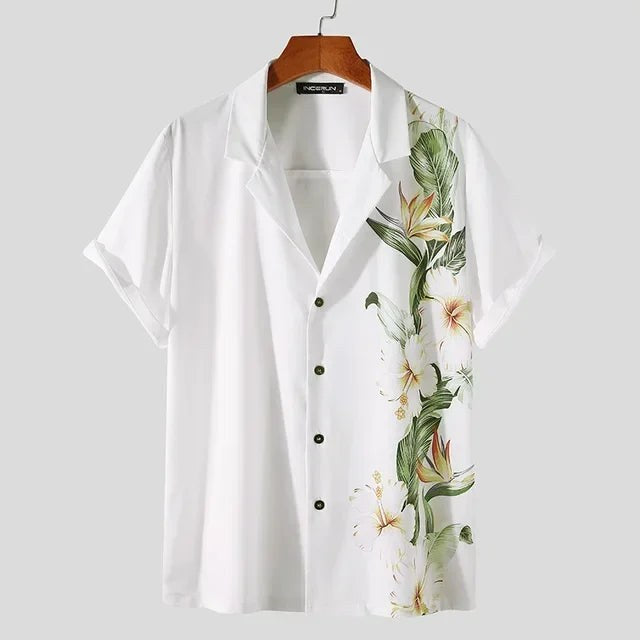 Fiji Short Sleeve Button-Up Shirt in Green Floral