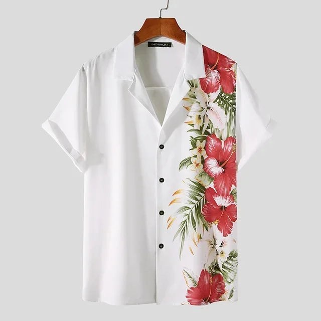 Fiji Short Sleeve Button-Up Shirt in Red Floral