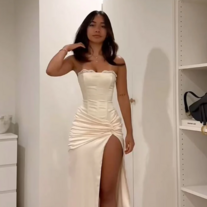 Strapless Split A Line Long Formal Prom Dress