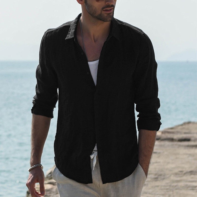 Finn Casual Linen Shirt in Black