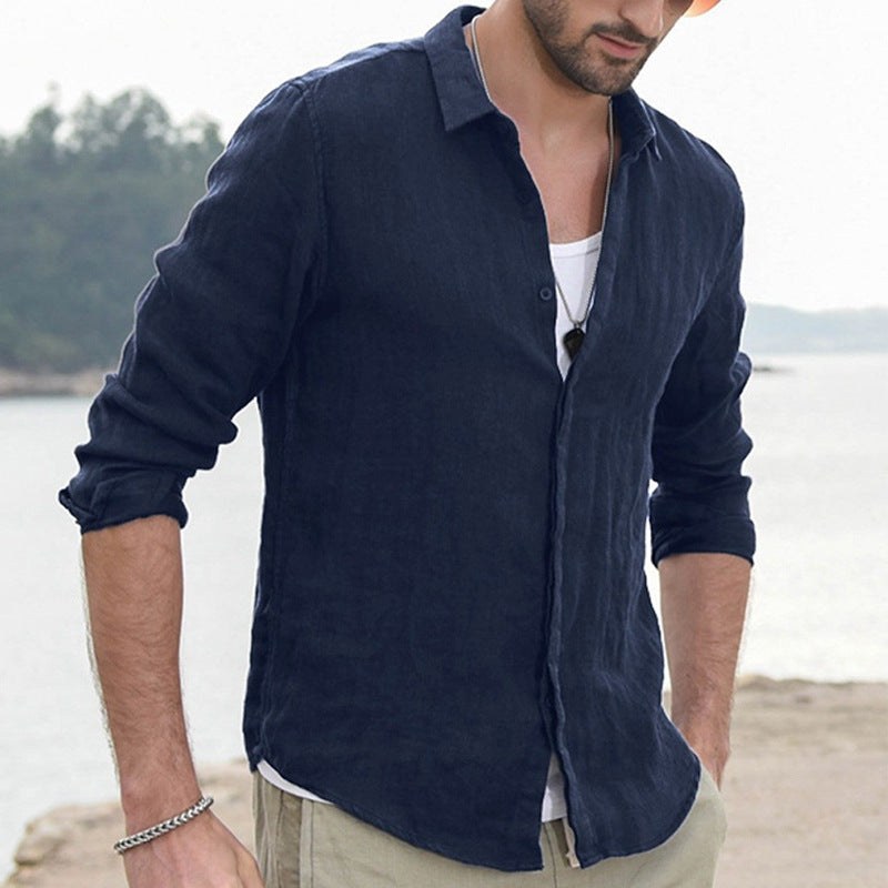 Finn Casual Linen Shirt in Blue