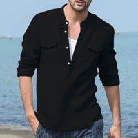 Finn Linen Shirt with Pockets in Black