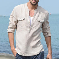 Finn Linen Shirt with Pockets in Khaki