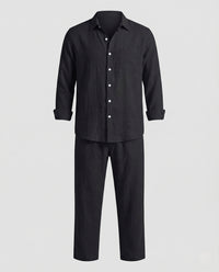 Finn Relaxed Linen Shirt with Long Sleeve in Black