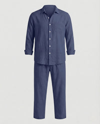 Finn Relaxed Linen Shirt with Long Sleeve in Navy