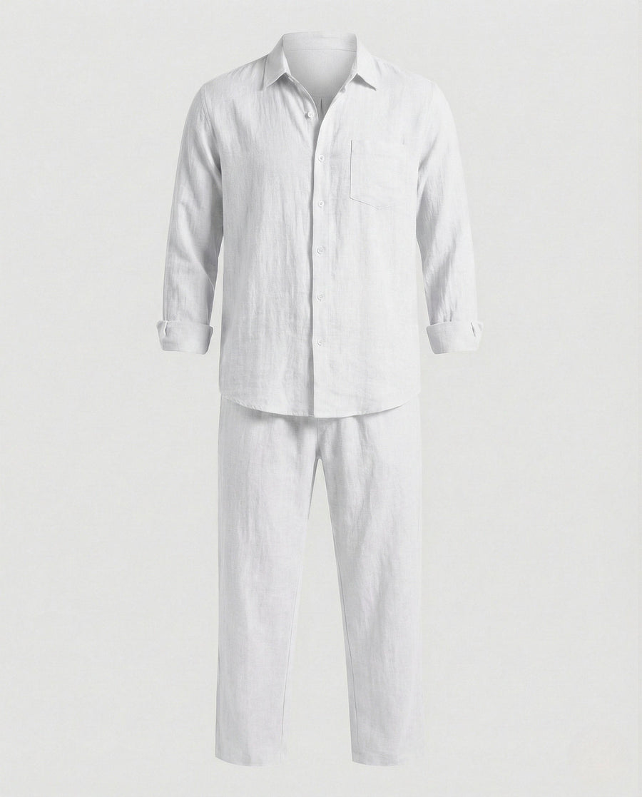 Finn Relaxed Linen Shirt with Long Sleeve in White
