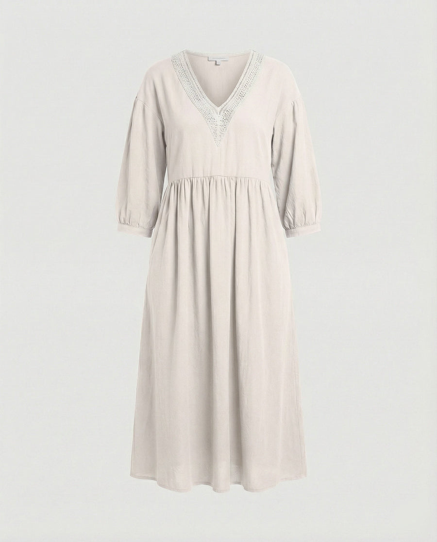 Fiona Boho Linen Midi Dress in White