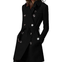 Fiona Coat with Button Front and Belted in Black