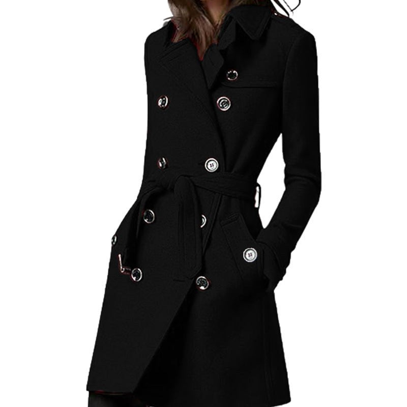 Fiona Coat with Button Front and Belted in Black