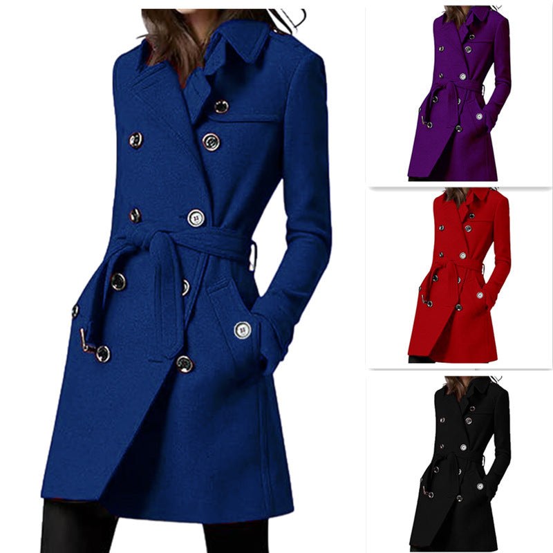 Fiona Coat with Button Front and Belted in Blue