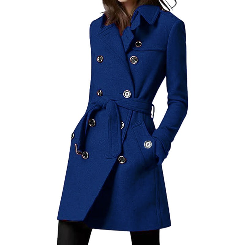 Fiona Coat with Button Front and Belted in Blue