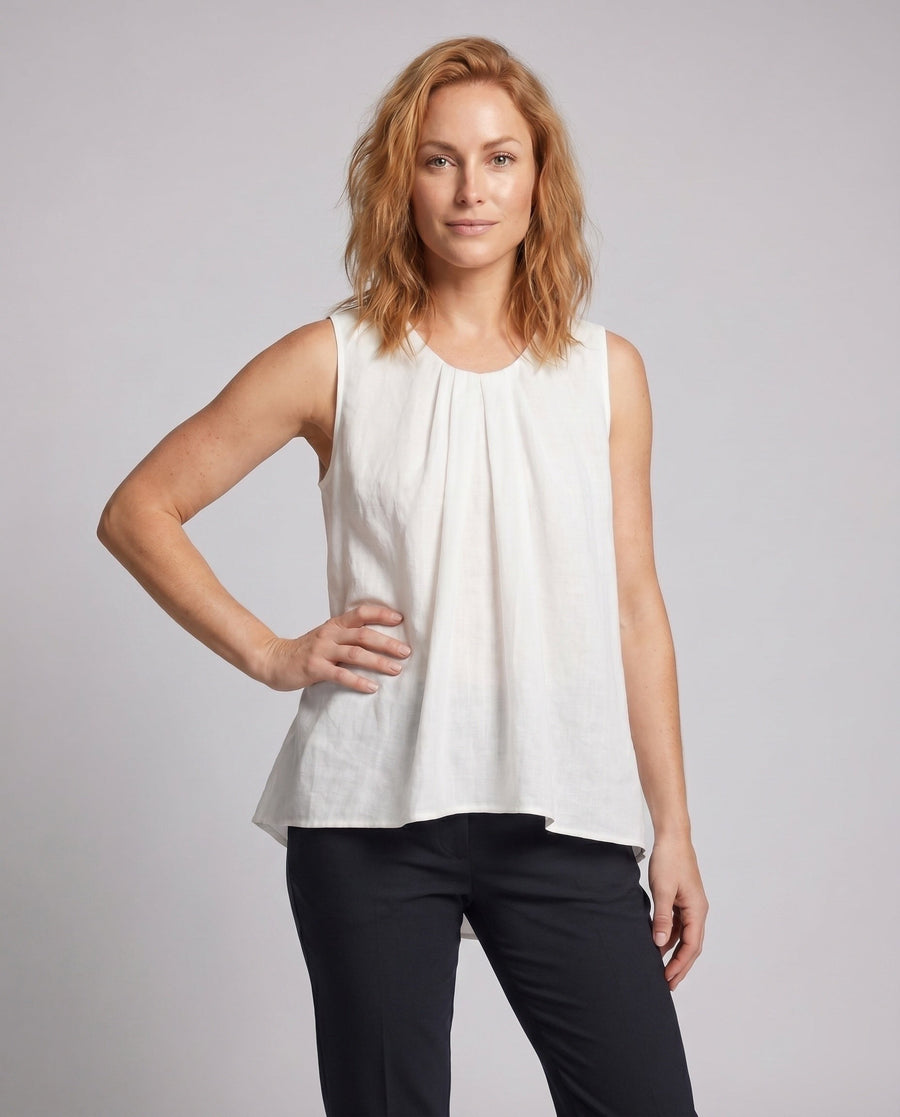 Fleur Airy Linen Top with Pleated