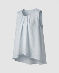 Fleur Airy Linen Top with Pleated in Graublau