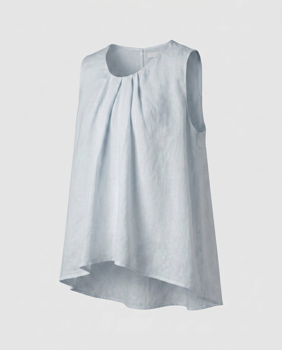 Fleur Airy Linen Top with Pleated in Graublau