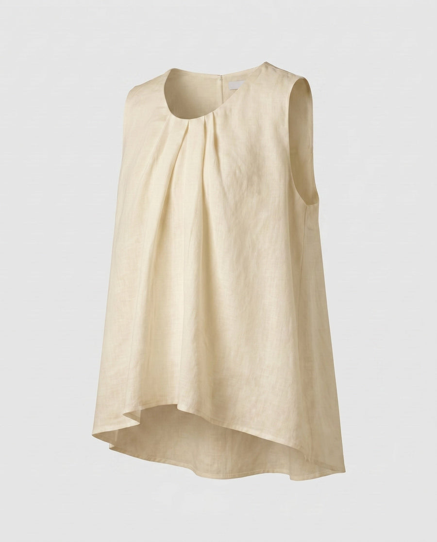 Fleur Airy Linen Top with Pleated in Light Yellow