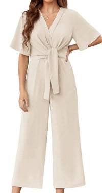 Fleur Jumpsuit with Wide Leg in Apricot