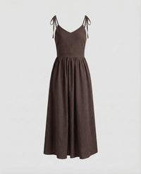 Fleur Linen Maxi Dress in Brown