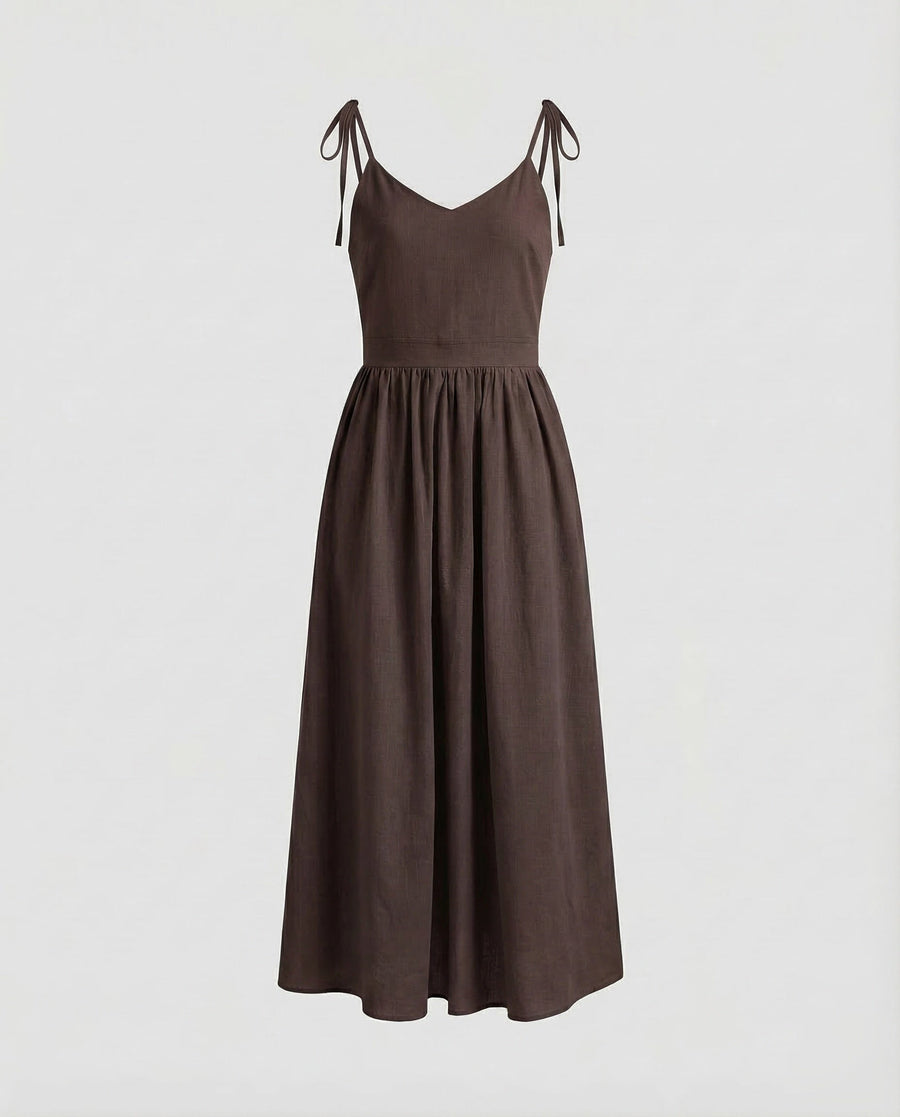 Fleur Linen Maxi Dress in Brown