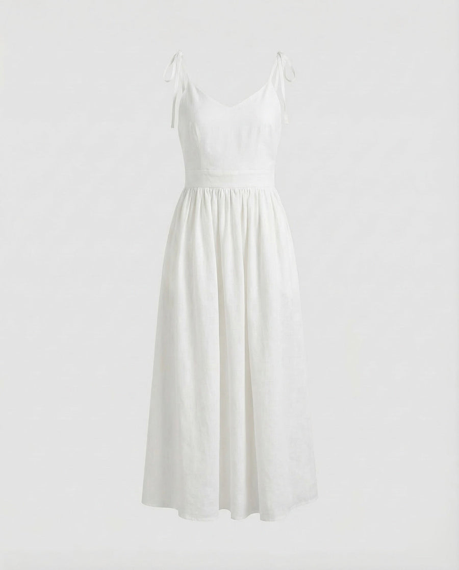Fleur Linen Maxi Dress in White