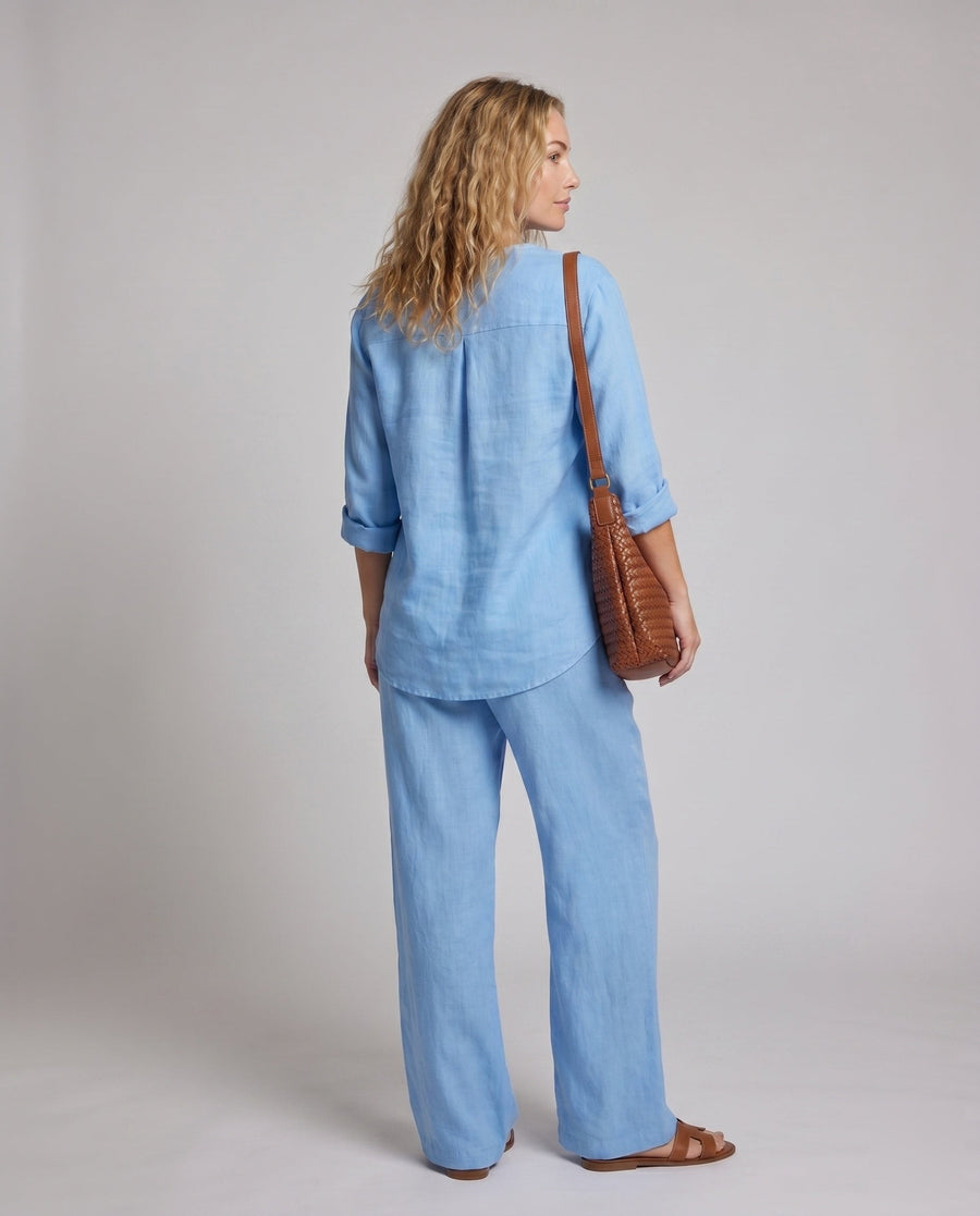 Flora Casual Linen Trousers with V-Neck