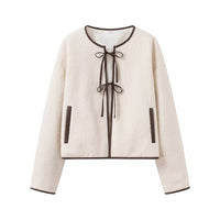 Flora Jacket with Lace-Up and Pockets in Beige