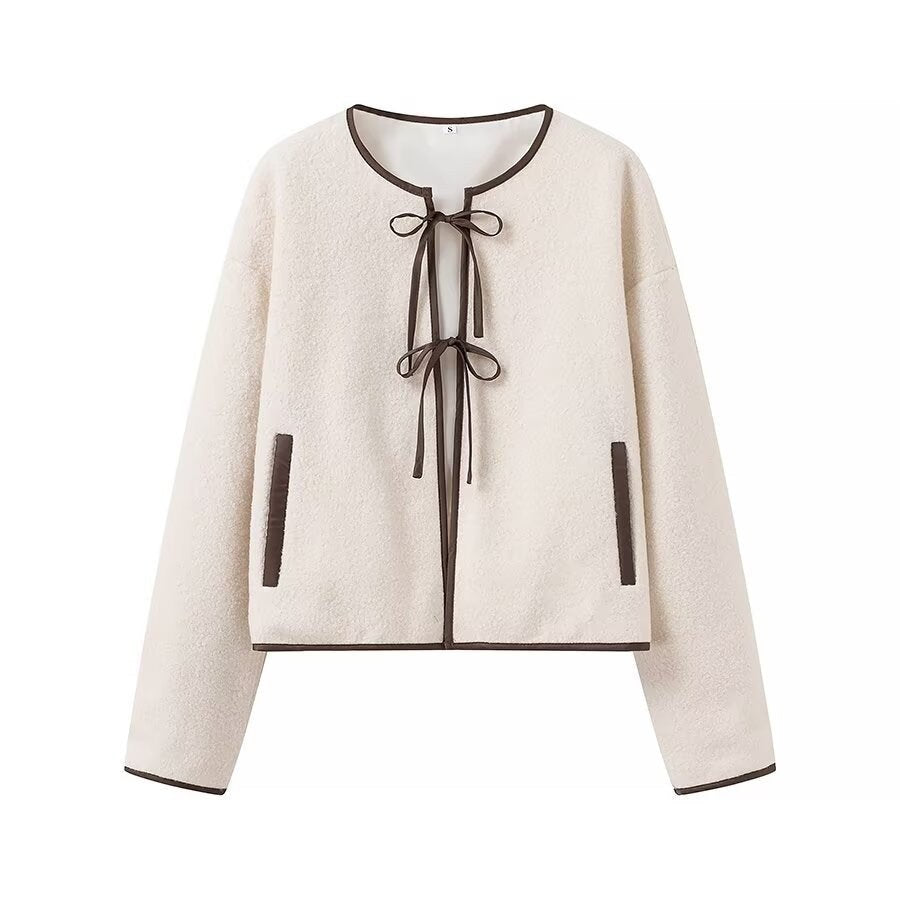 Flora Jacket with Lace-Up and Pockets in Beige