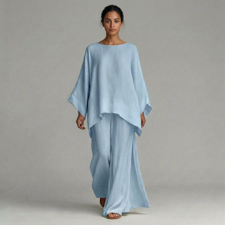 Flora Oversized Kaftan Two-Piece Set in Azure