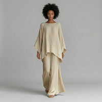 Flora Oversized Kaftan Two-Piece Set in Biege
