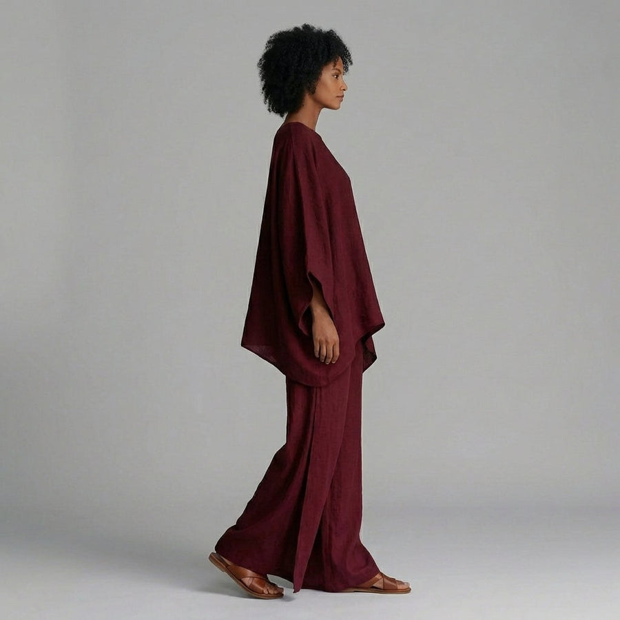 Flora Oversized Kaftan Two-Piece Set in Bordeaux