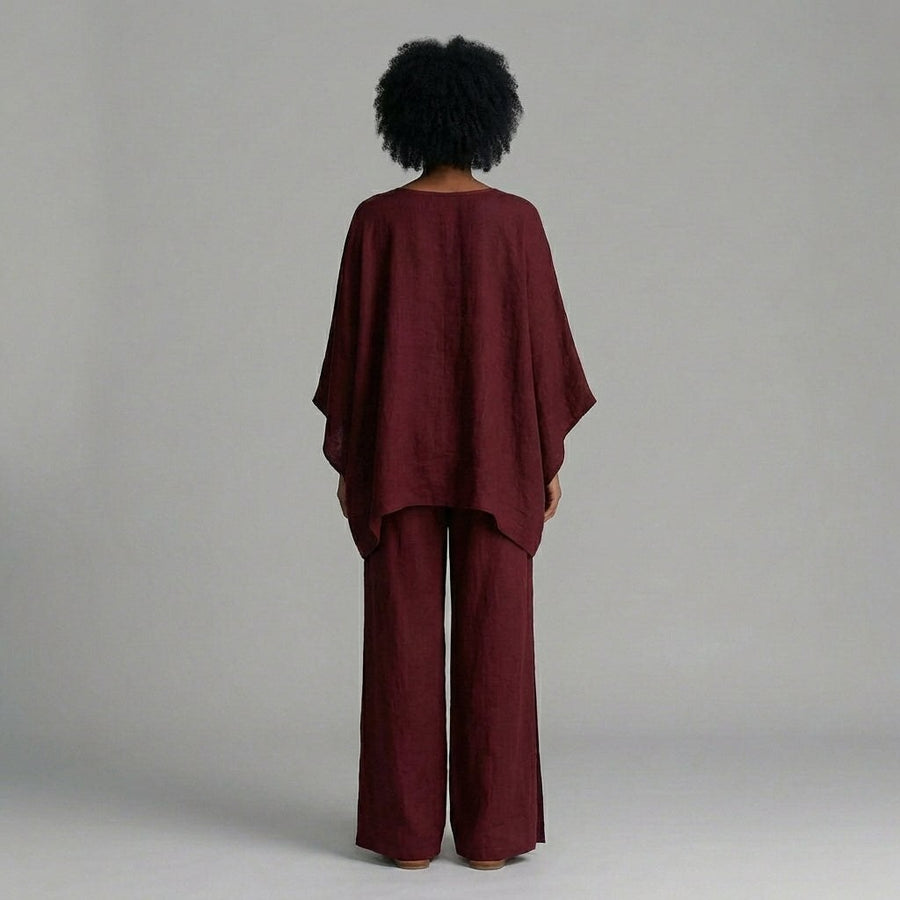 Flora Oversized Kaftan Two-Piece Set in Bordeaux