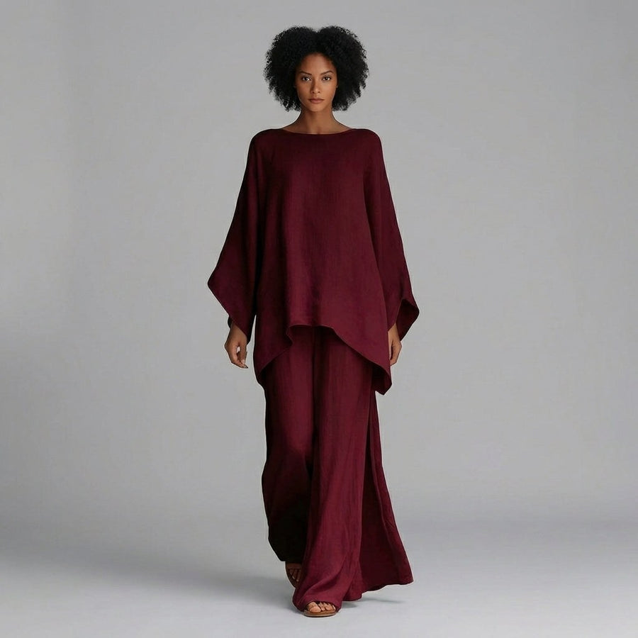 Flora Oversized Kaftan Two-Piece Set in Bordeaux