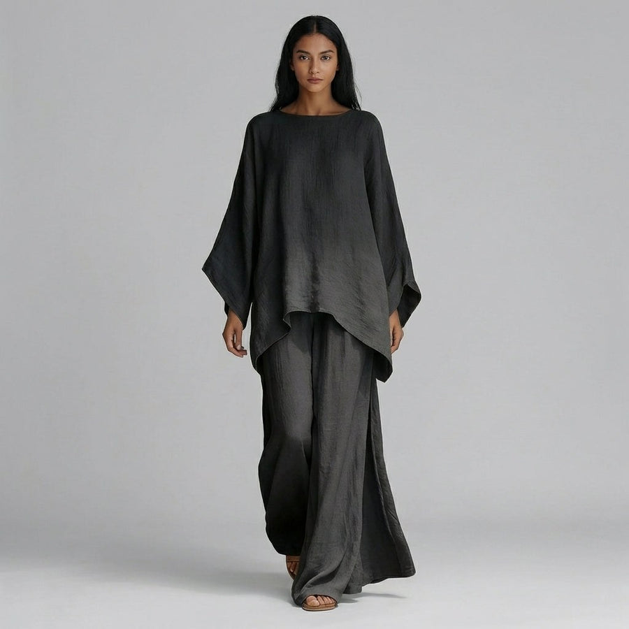 Flora Oversized Kaftan Two-Piece Set in Pewter