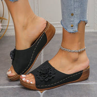 Flora Women's Wedge Sandals Slip-On Open Toe Comfort Sandals in Black