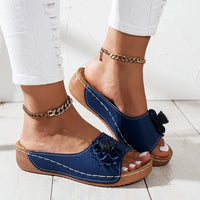 Flora Women's Wedge Sandals Slip-On Open Toe Comfort Sandals in Blue