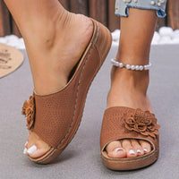 Flora Women's Wedge Sandals Slip-On Open Toe Comfort Sandals in Brown