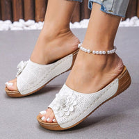 Flora Women's Wedge Sandals Slip-On Open Toe Comfort Sandals in White