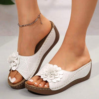 Flora Women's Wedge Sandals Slip-On Open Toe Comfort Sandals in White