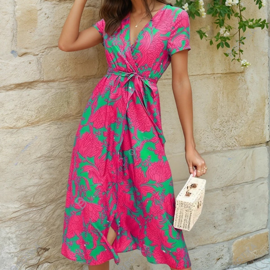 Florence Lightweight and Elegant Coloured Dress in Red - Green