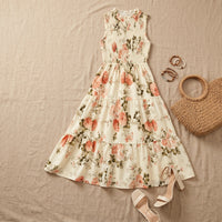 Florette Women's Floral Print Smocked Midi Dress
